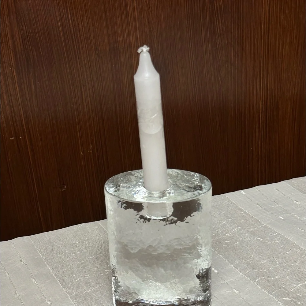 Crate & Barrel Large Ice texture Glass paperweight taper candle holder
